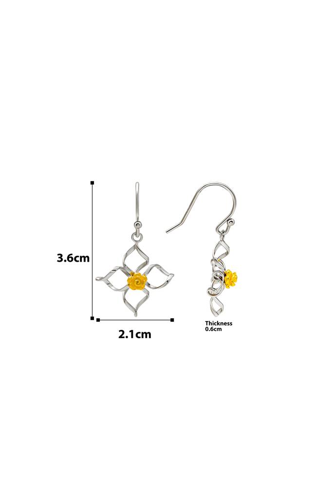 18K Gold Plated Two Tone Silver Daffodil Earrings : ER2799