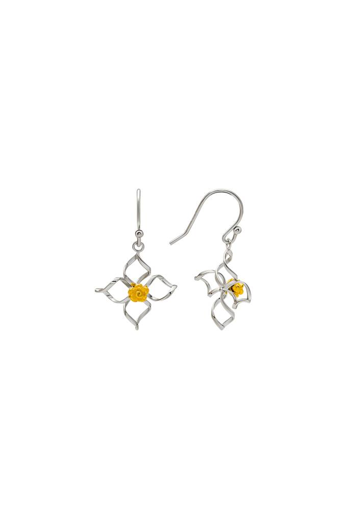 18K Gold Plated Two Tone Silver Daffodil Earrings : ER2799