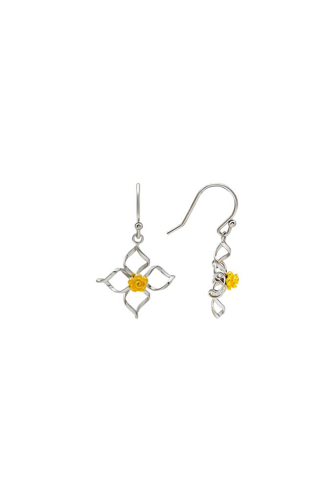 18K Gold Plated Two Tone Silver Daffodil Earrings : ER2799