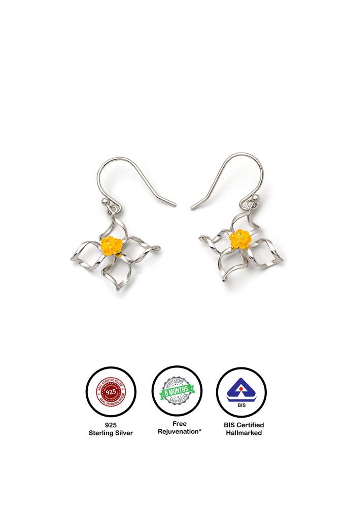 18K Gold Plated Two Tone Silver Daffodil Earrings : ER2799