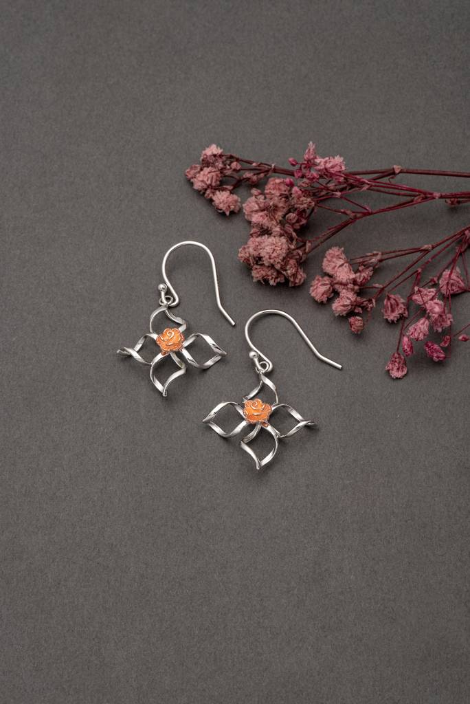 18K Gold Plated Two Tone Silver Daffodil Earrings : ER2824