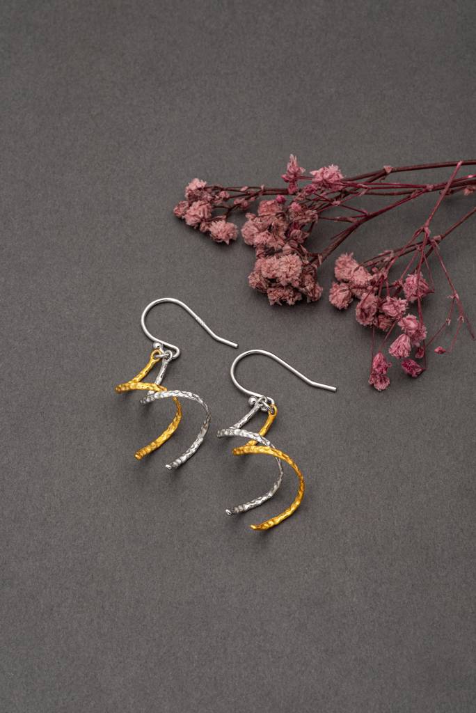 18K Gold Plated Two Tone Silver Spiral Earrings : ER2894