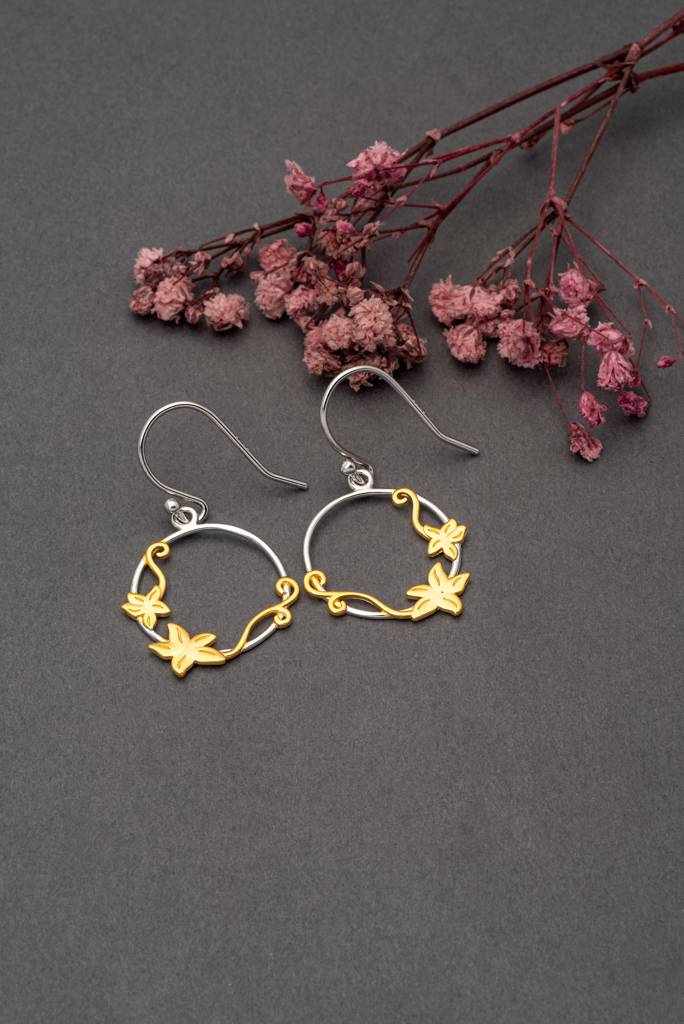 18K Gold Plated Two Tone Silver Lily Circlets Earrings : ER2982
