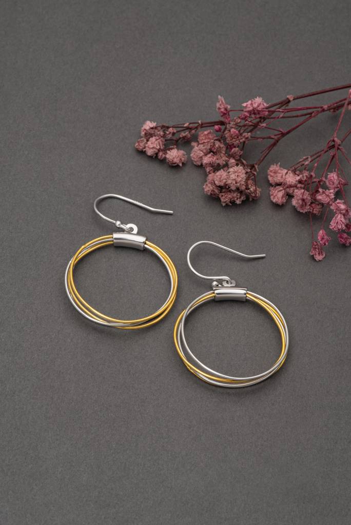 Double Hoops Sterling Silver Earrings plated in 18K Gold