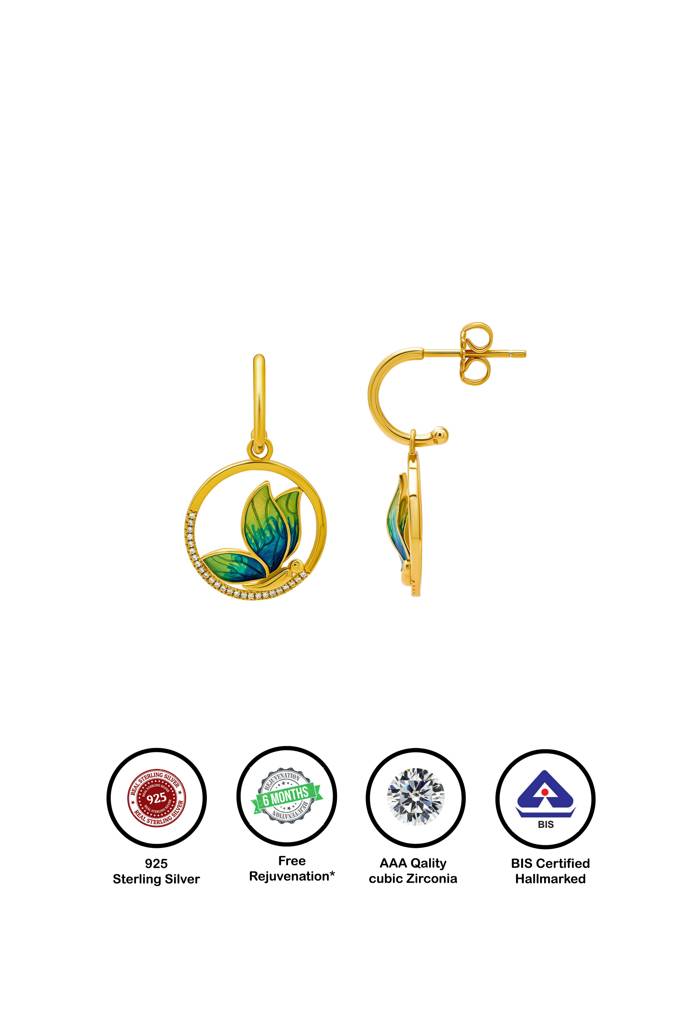 Silberry 925 Sterling Silver 18K Gold Plated Silver Mystic Butterfly Earrings : ER3822