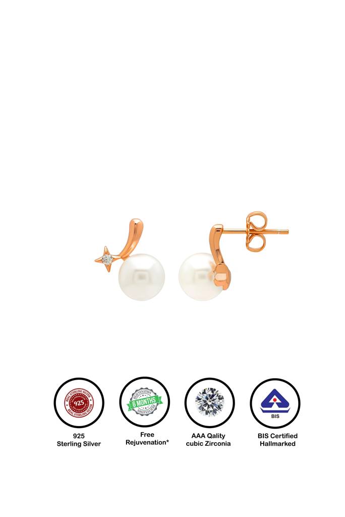 Silberry Sterling Silver Rose Gold Ocean Pearl Earrings : ER3913