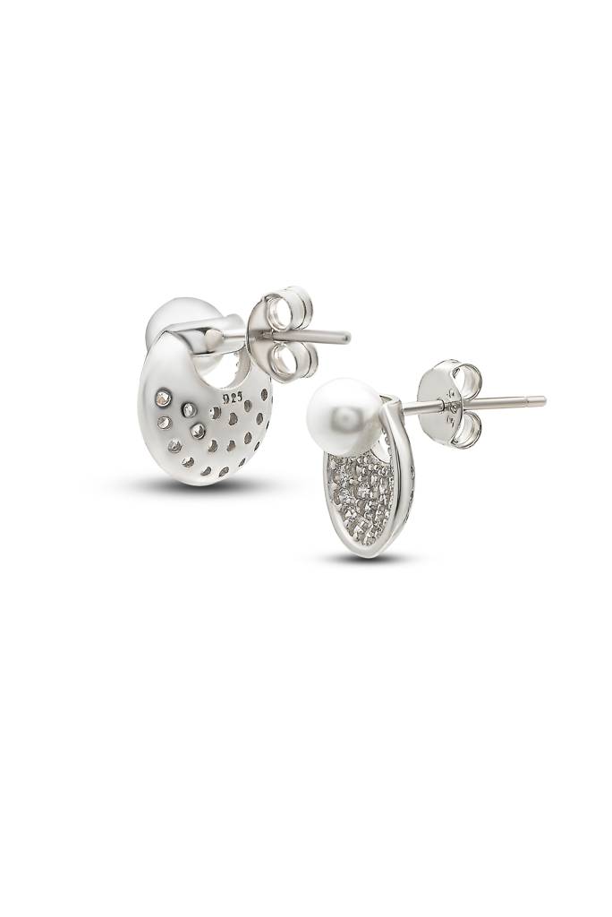 Silberry 925 Sterling Silver Pearl Leaf Earrings : ER399