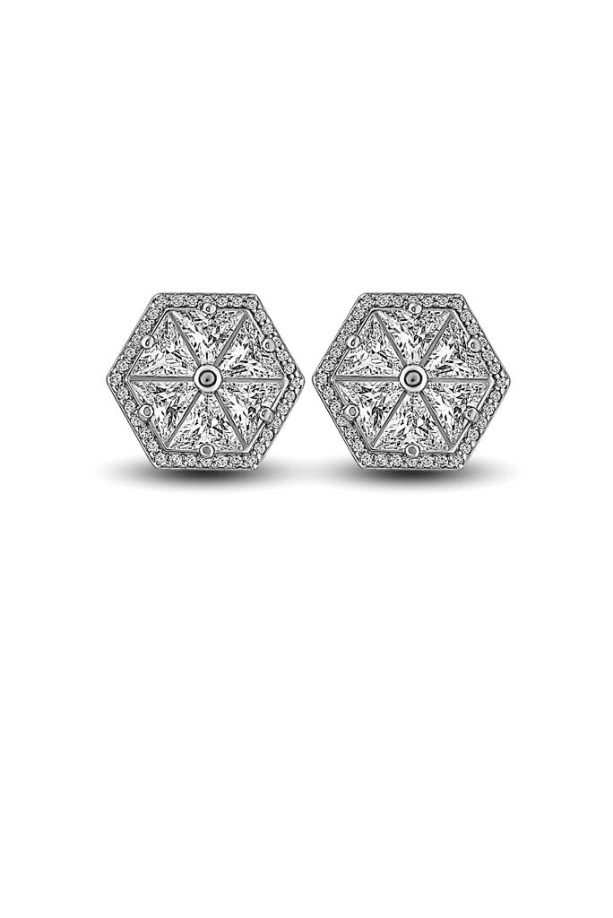 Silberry 925 Sterling Silver Crystal Hexa Earrings : ER658