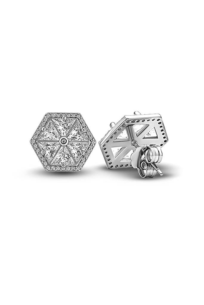 Silberry 925 Sterling Silver Crystal Hexa Earrings : ER658