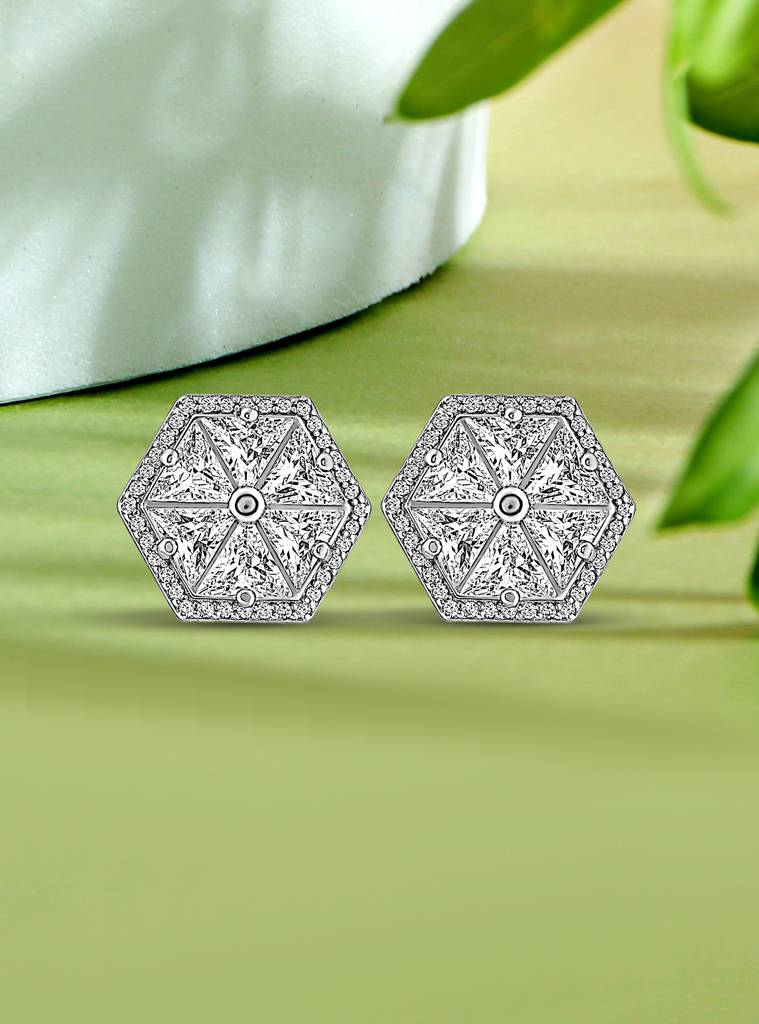 Silberry 925 Sterling Silver Crystal Hexa Earrings : ER658