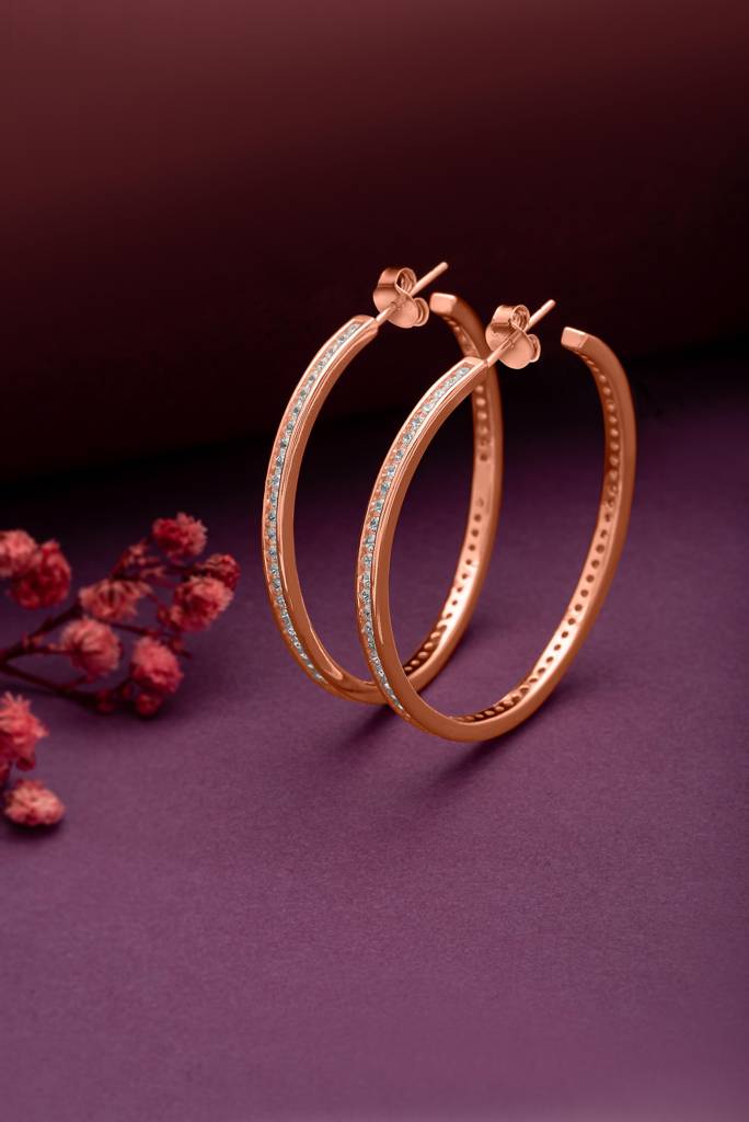 Silberry 925 Sterling Silver Rose Gold Crystal Curl Earrings : ER782