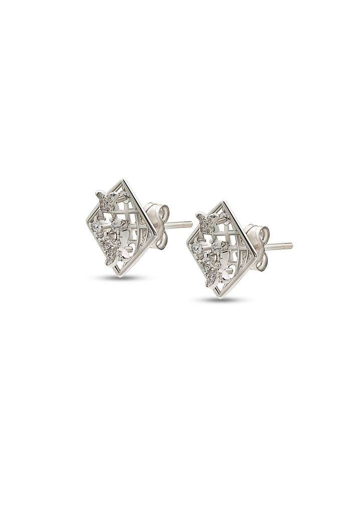 Silberry 925 Sterling Silver Square Jewel Earrings : ER825