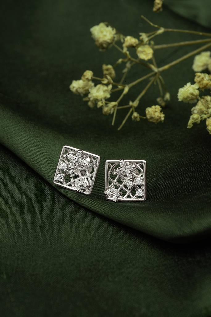 Silberry 925 Sterling Silver Square Jewel Earrings : ER825