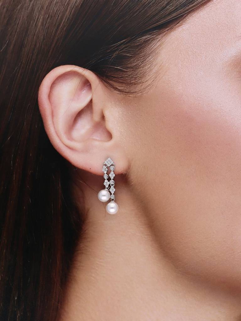 Sterling Silver Twin Pearl Drop Earrings : ERDN115-S-NA