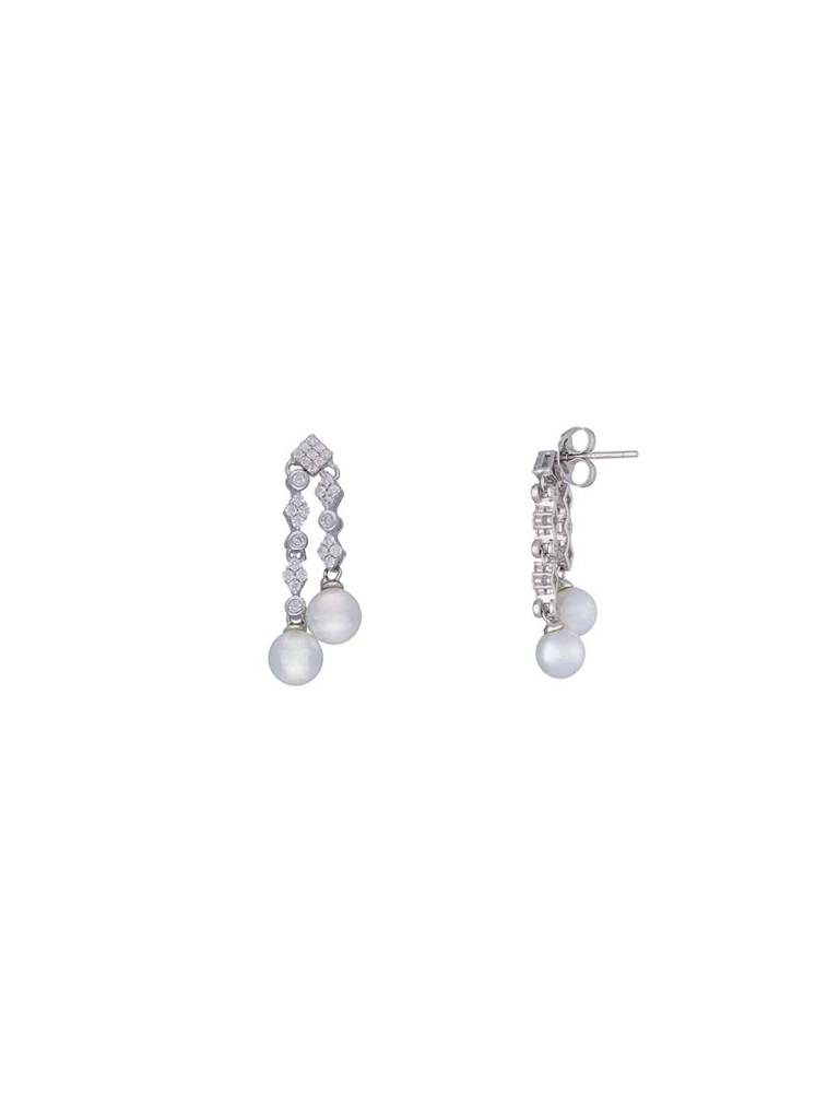 Sterling Silver Twin Pearl Drop Earrings : ERDN115-S-NA