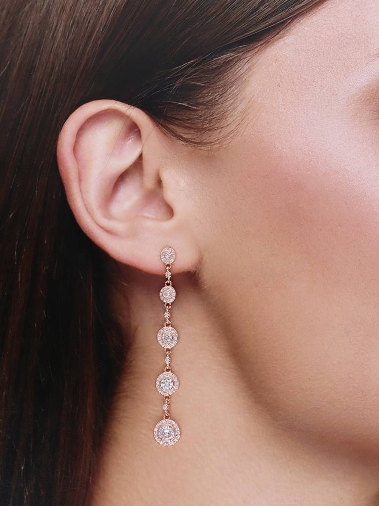 Sterling Silver Rose Gold Charming Circles Dangler Earrings : ERDN118-RG-NA