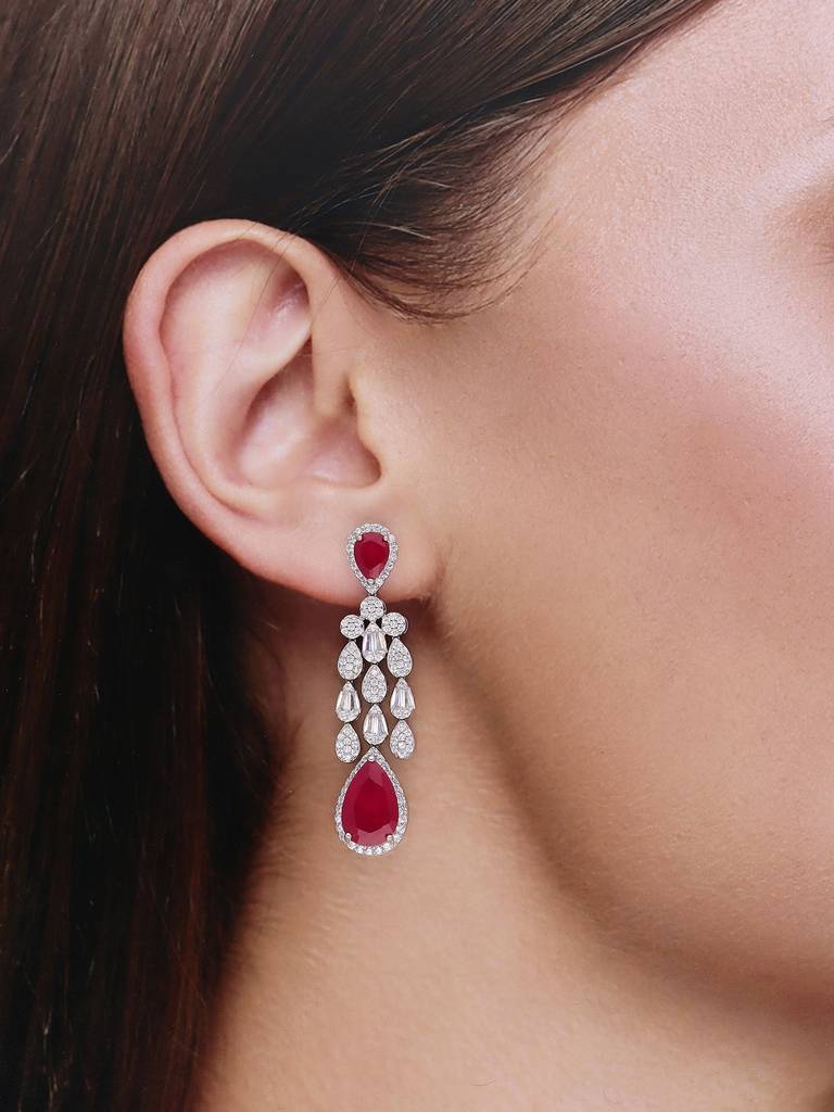 Sterling Silver Ravishing Pink & White Teardrops Dangler Earrings : ERDN119-S-NA