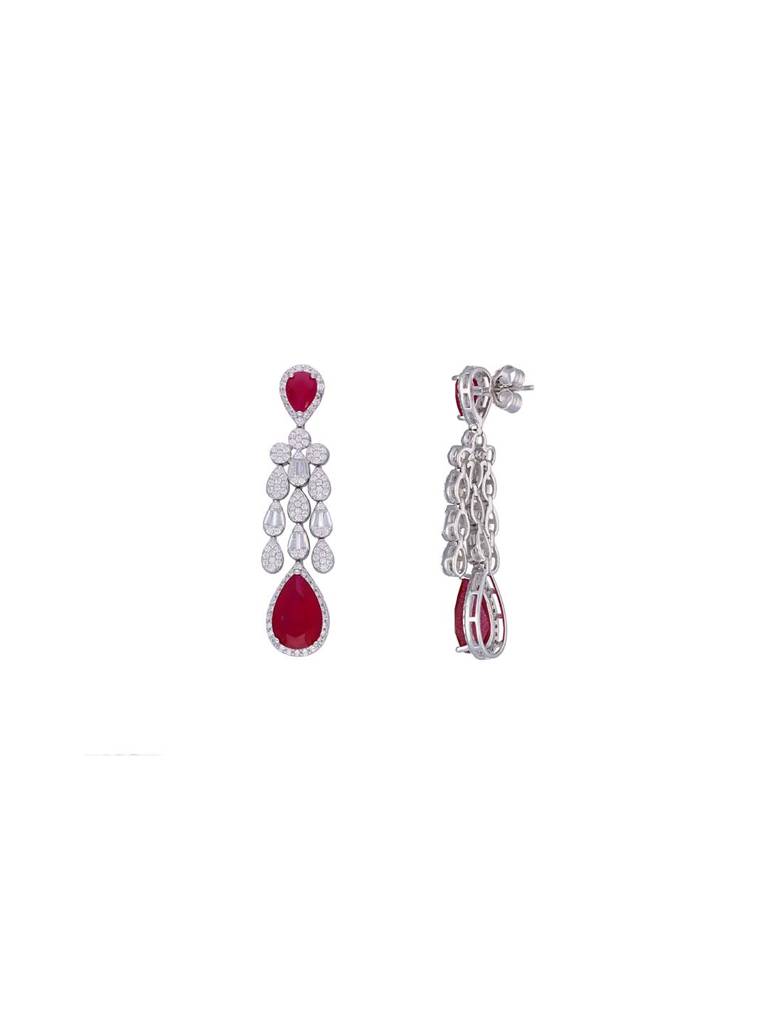 Sterling Silver Ravishing Pink & White Teardrops Dangler Earrings : ERDN119-S-NA