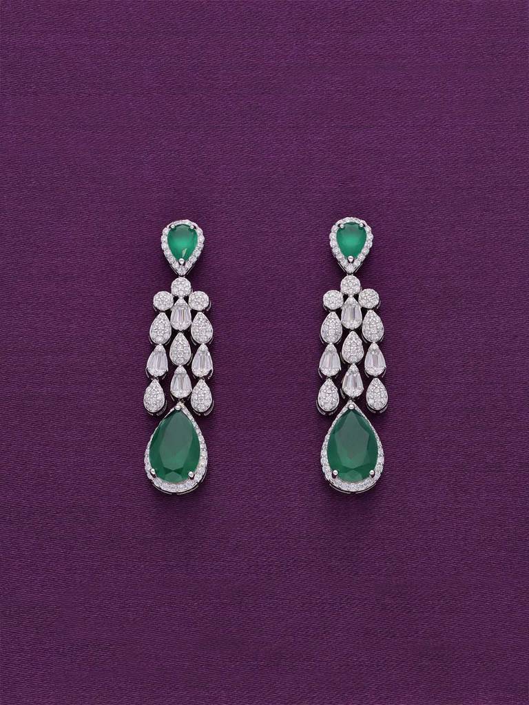 Sterling Silver Ravishing Green & White Teardrops Dangler Earrings : ERDN120-S-NA