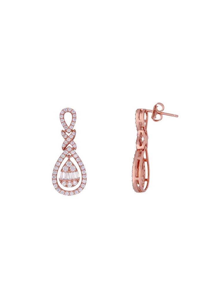 Sterling Silver Rose Gold Classic Crystal Drops Dangler Earrings : ERDN128-RG-NA
