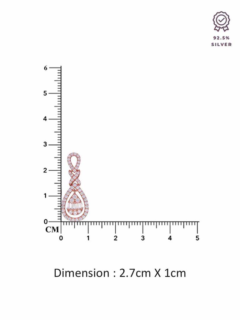 Sterling Silver Rose Gold Classic Crystal Drops Dangler Earrings : ERDN128-RG-NA