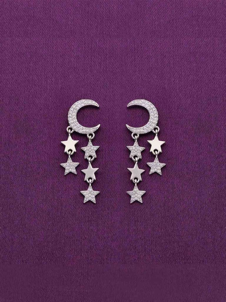 Sterling Silver Luna Stars Dangler Earrings : ERDN139-S-NA