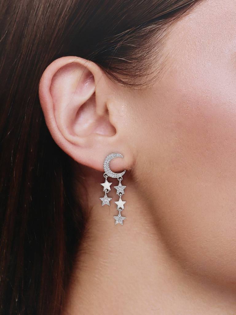 Sterling Silver Luna Stars Dangler Earrings : ERDN139-S-NA