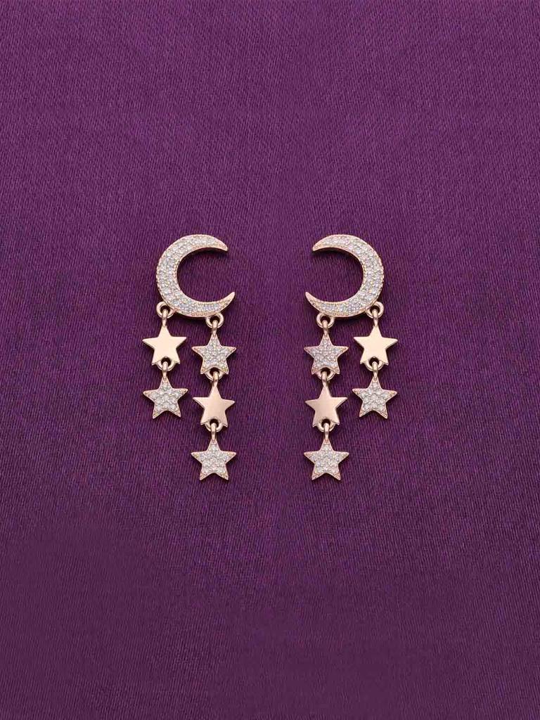Sterling Silver Rose Gold Luna Stars Dangler Earrings : ERDN140-RG-NA