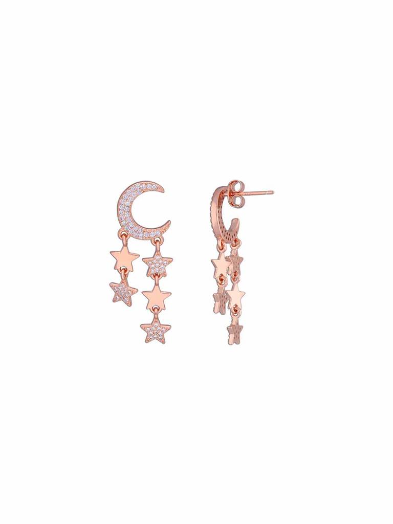 Sterling Silver Rose Gold Luna Stars Dangler Earrings : ERDN140-RG-NA