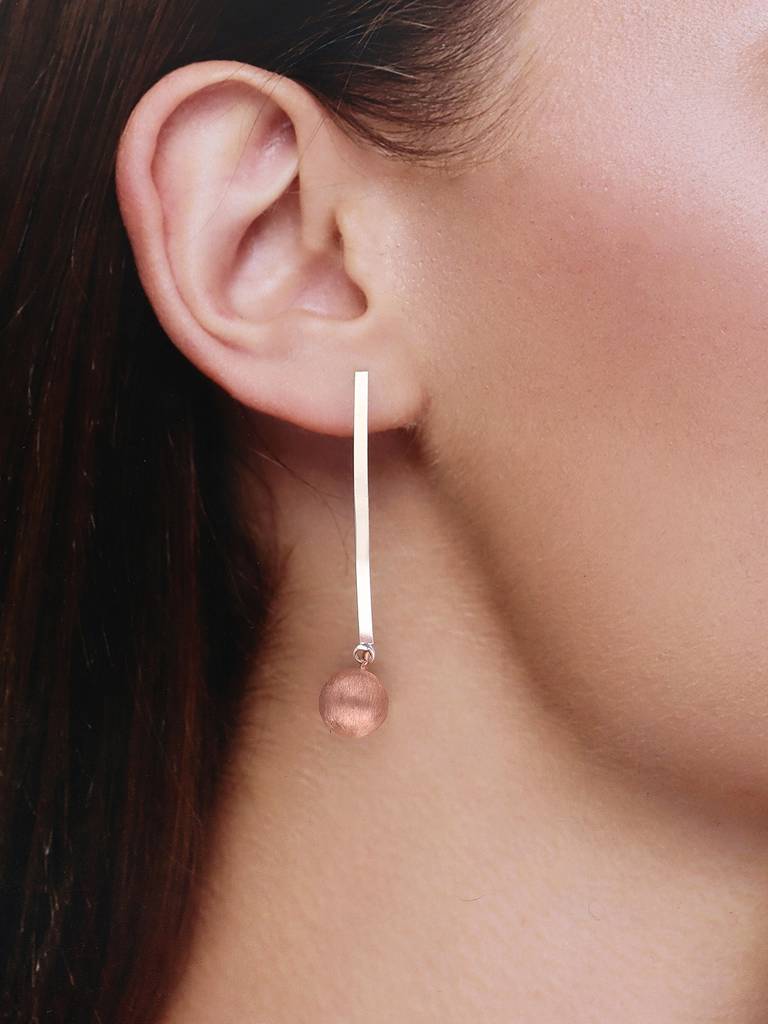 Sterling Silver Rose Gold Shiny Spheres Dangler Earrings : ERDN167-RG-NA