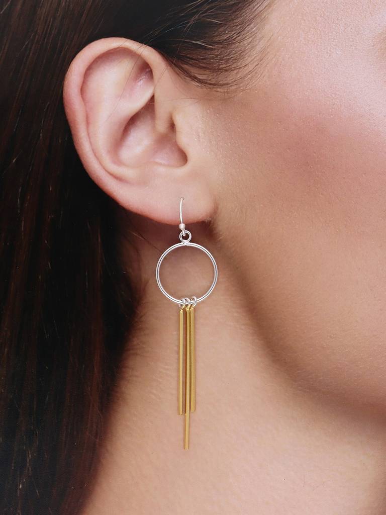 Sterling Silver Fabulous Fringes Gold Dangler Earrings : ERDN169-SG-NA
