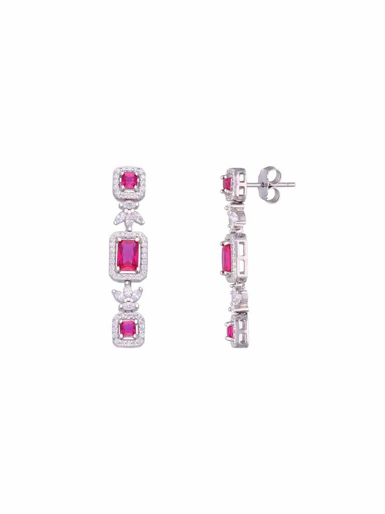 Sterling Silver Sparkling Zircon Studded Pink Baguettes Dangler Earrings : ERDN189-S-NA
