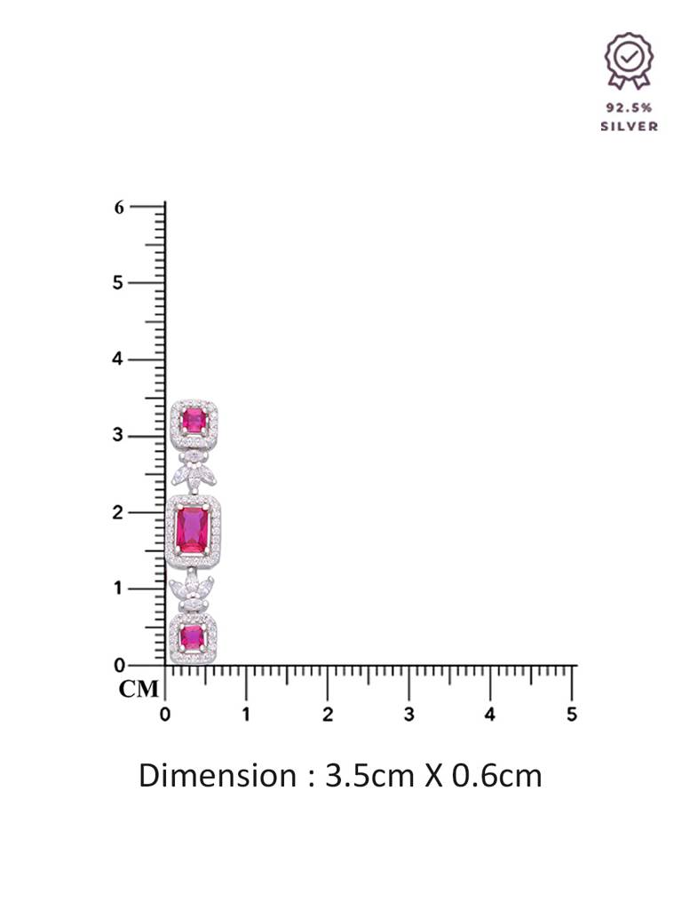 Sterling Silver Sparkling Zircon Studded Pink Baguettes Dangler Earrings : ERDN189-S-NA