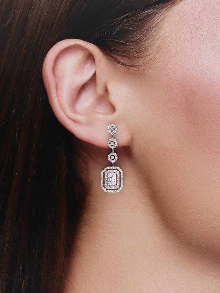 Sterling Silver Sparkling Diva Zircon Studded Dangler Earrings : ERDN192-S-NA