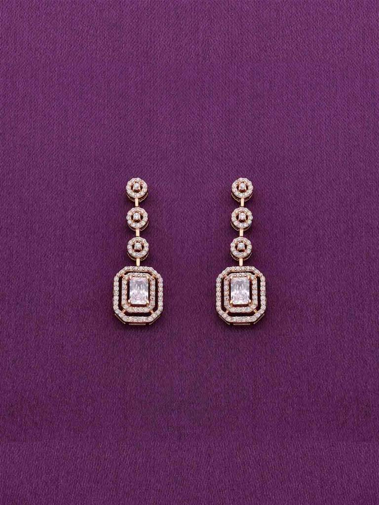 Sterling Silver Rose Gold Sparkling Diva Zircon Studded Dangler Earrings : ERDN195-RG-NA