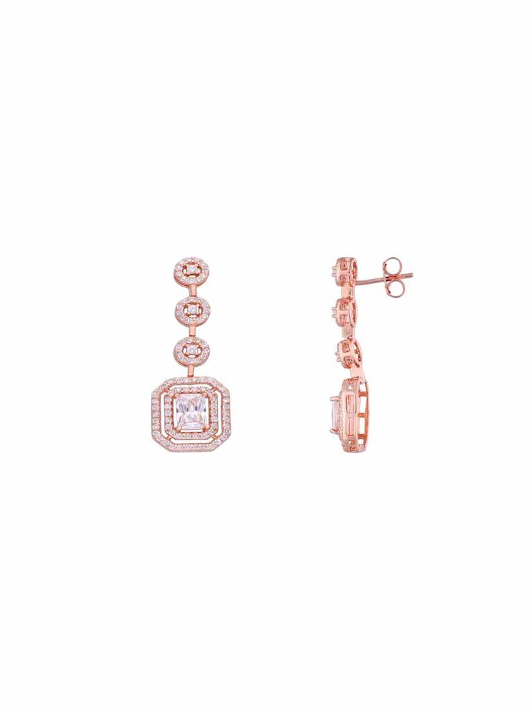 Sterling Silver Rose Gold Sparkling Diva Zircon Studded Dangler Earrings : ERDN195-RG-NA