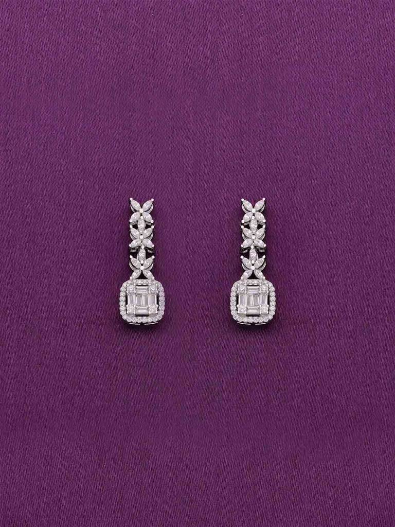 Sterling Silver Bedazzling Zircon Baguettes & Blossoms Dangler Earrings : ERDN196-S-NA