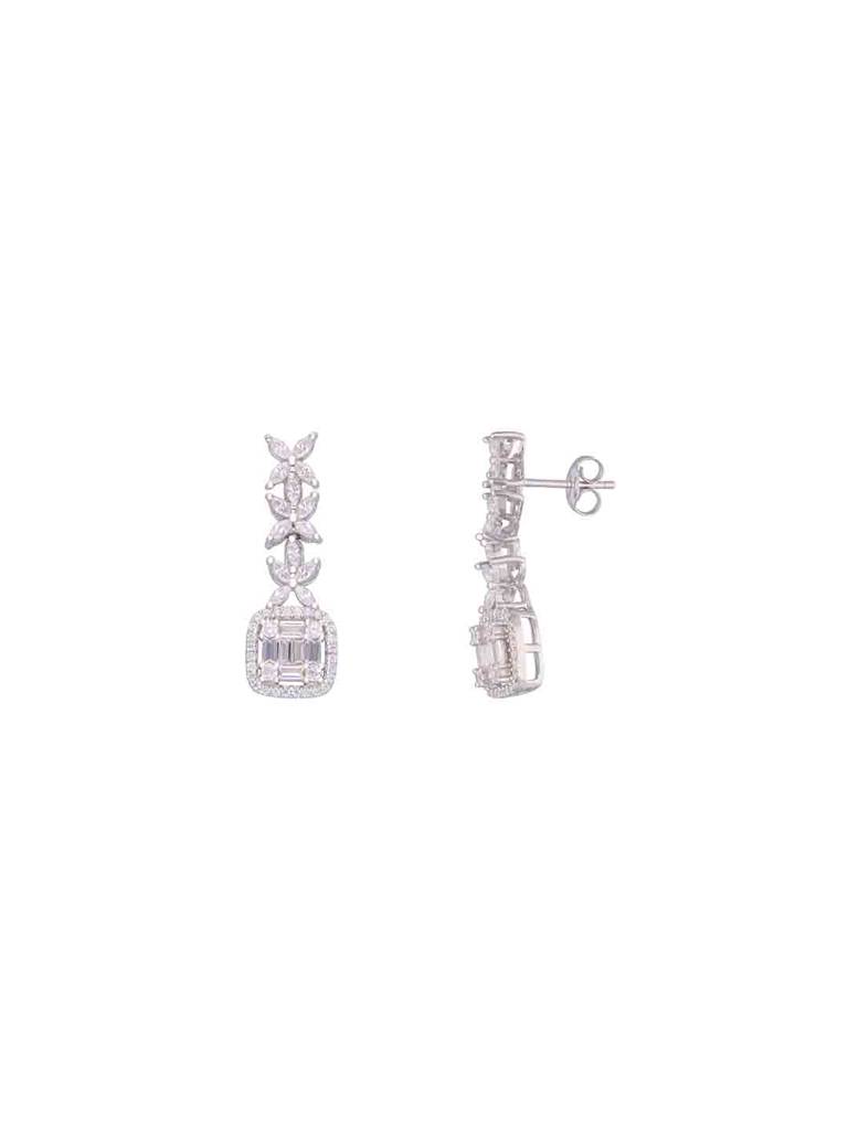 Sterling Silver Bedazzling Zircon Baguettes & Blossoms Dangler Earrings : ERDN196-S-NA