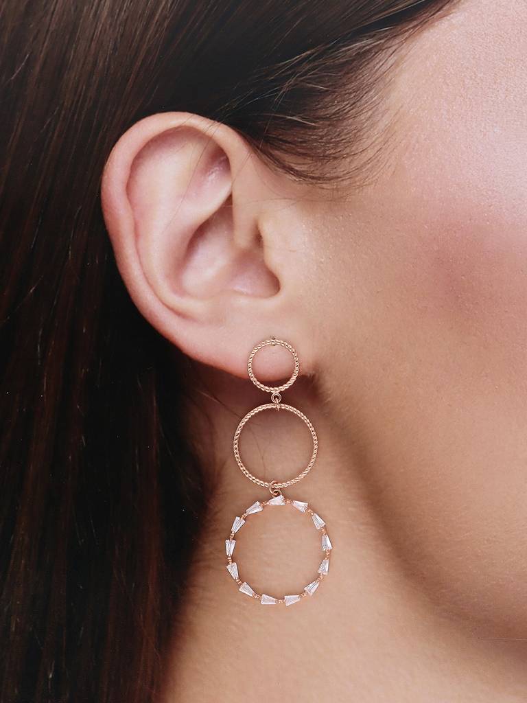 Sterling Silver Rose Gold Dazzling Drop Dangler Earrings : ERDN208-RG-NA
