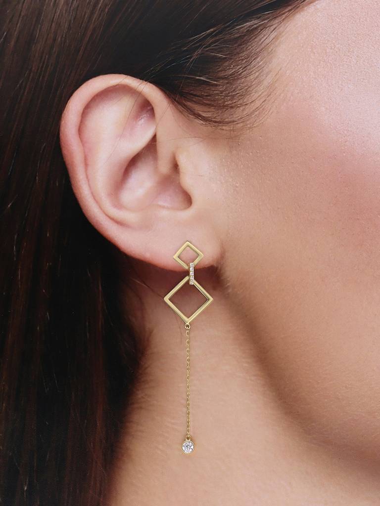 Sterling Silver Gold Stylish Diamond Shapped Danglers Earrings : ERDN210-G-NA