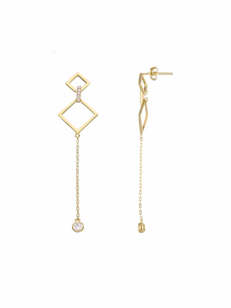 Sterling Silver Gold Stylish Diamond Shapped Danglers Earrings : ERDN210-G-NA