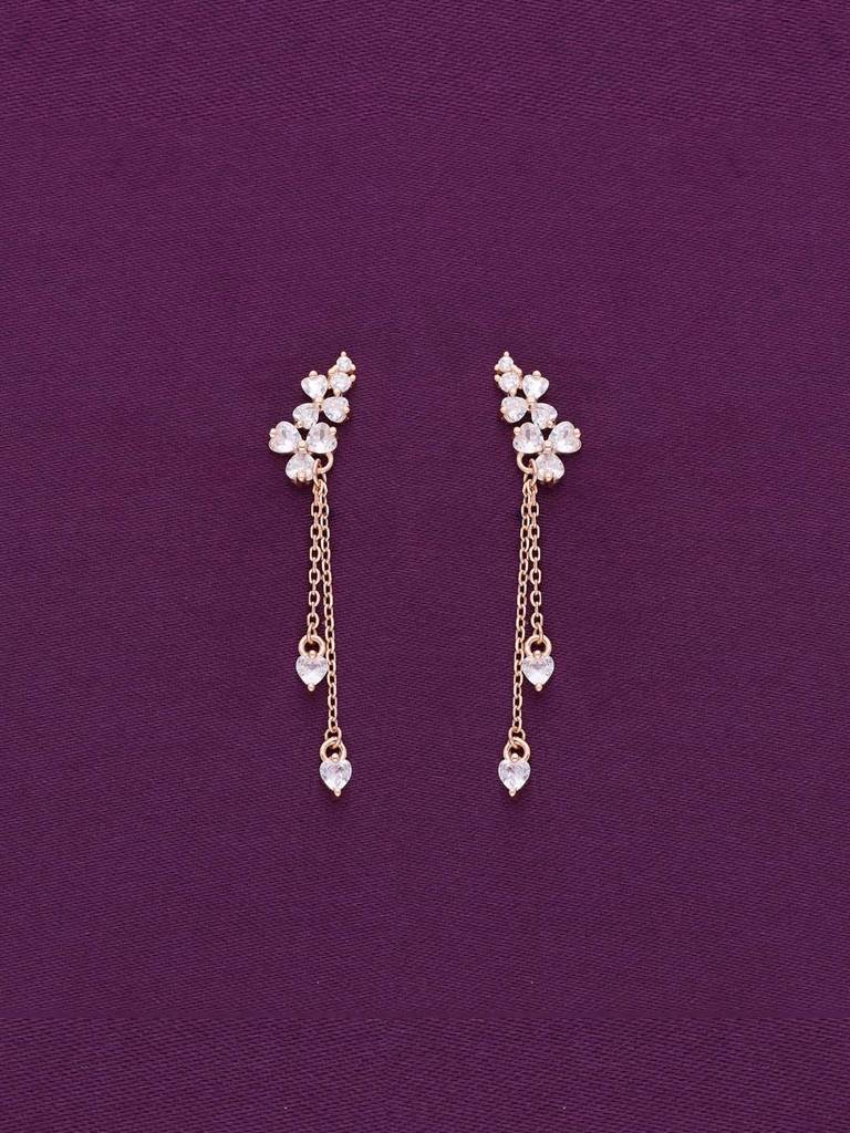 Sterling Silver Rose Gold Chic Floral Zircon Drop Earrings : ERDN221-RG-NA