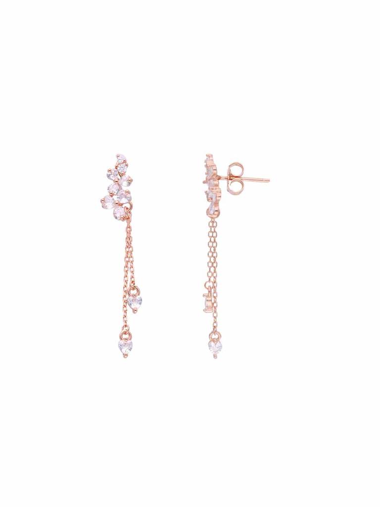 Sterling Silver Rose Gold Chic Floral Zircon Drop Earrings : ERDN221-RG-NA