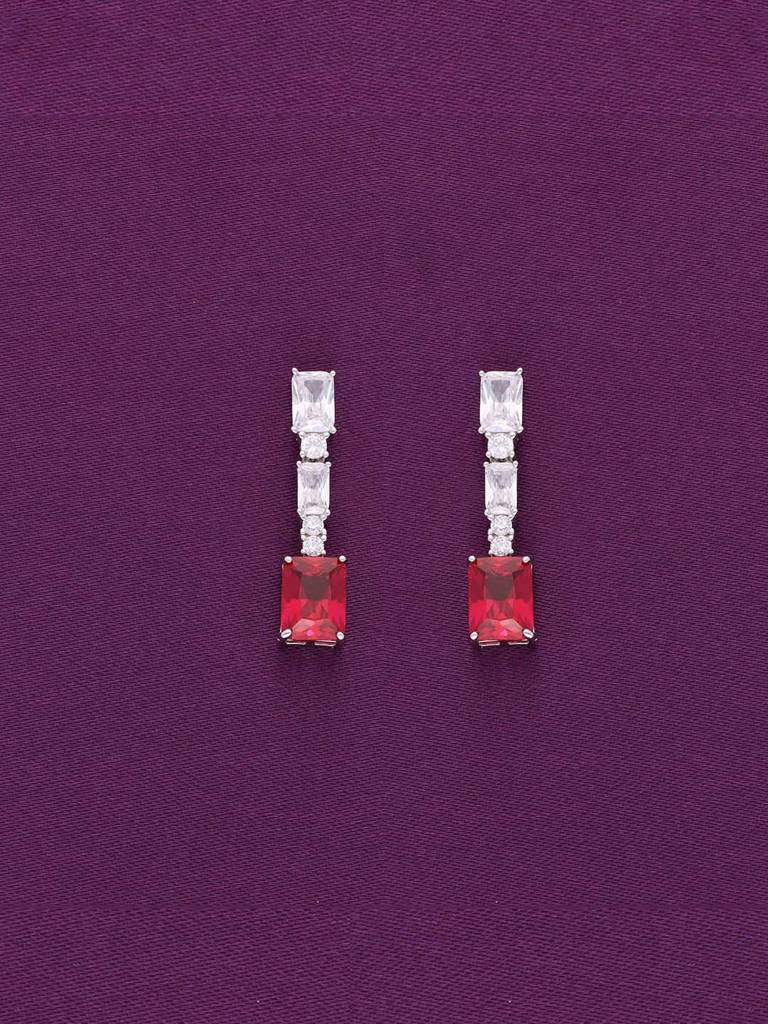 Sterling Silver Chic Red Zircon Dangler Earrings : ERDN222-S-NA