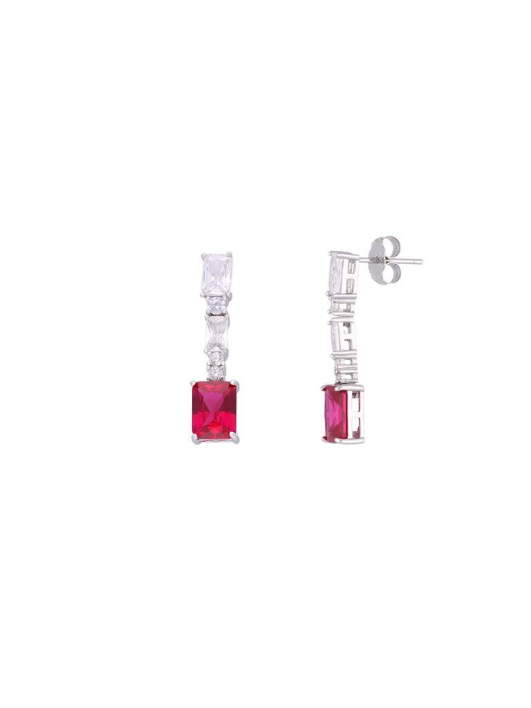 Sterling Silver Chic Red Zircon Dangler Earrings : ERDN222-S-NA