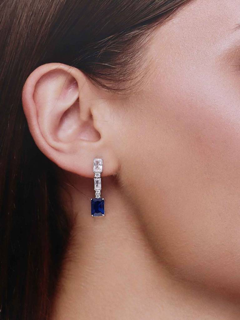 Sterling Silver Chic Blue Zircon Dangler Earrings : ERDN224-S-NA