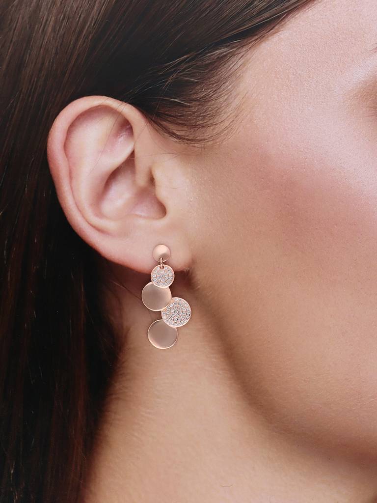 Sterling Silver Rose Gold Elegant Circles Party Earrings : ERDN82-RG-NA