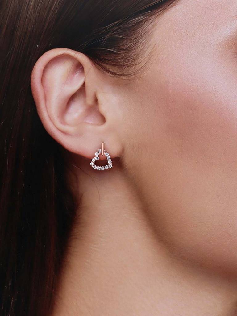 Sterling Silver Rose Gold Trendy Heart Studs Earrings : ERDR12-RG-NA