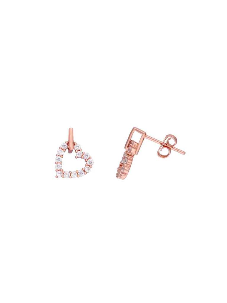 Sterling Silver Rose Gold Trendy Heart Studs Earrings : ERDR12-RG-NA