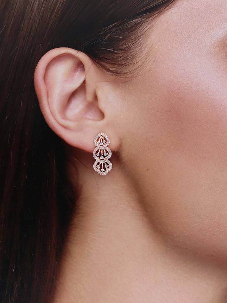Sterling Silver Rose Gold Trendy Teardrops Zirconia Drop Earrings : ERDR16-RG-NA